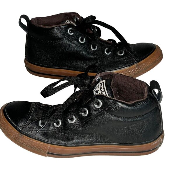 Converse All Star Sneaker Black Leather Brown Sole Child 3 Shoes Street Mid - Picture 2 of 5